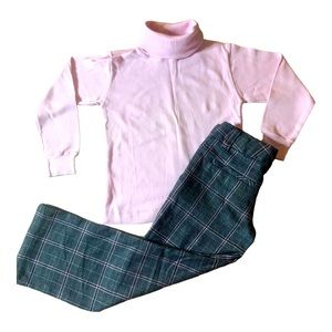 LE TOP Turtleneck & CHEROKEE Pink & Gray Plaid Pants Vintage - Size 6
